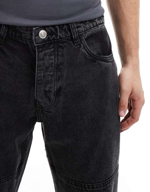 Brave Soul - Jeans ampi nero slavato con cuciture a vista