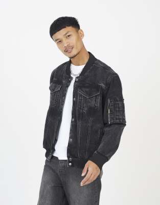 Jeans-Bomberjacke in verwaschenem Schwarz Schwarz XL