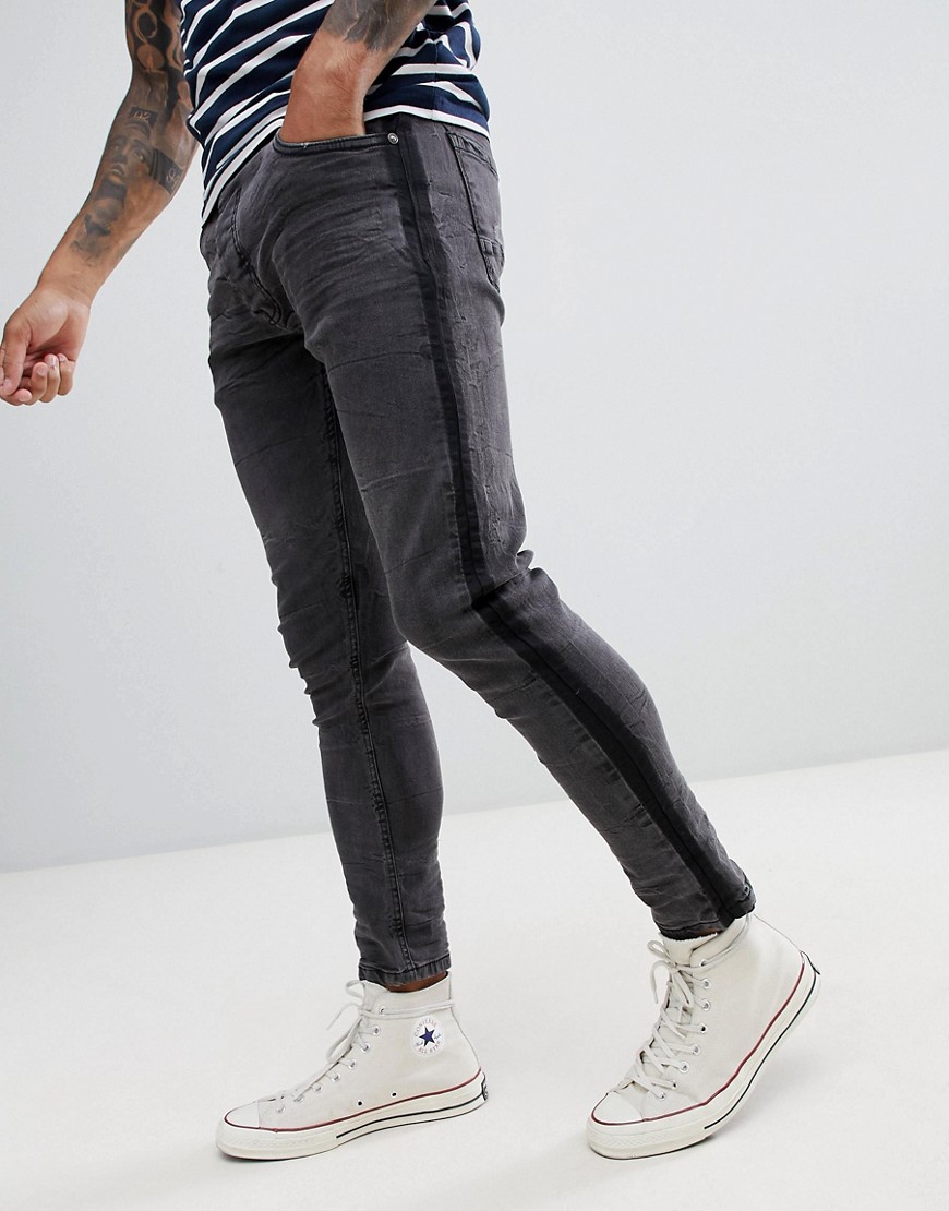 Brave Soul jeans med bånd i siden-Sort