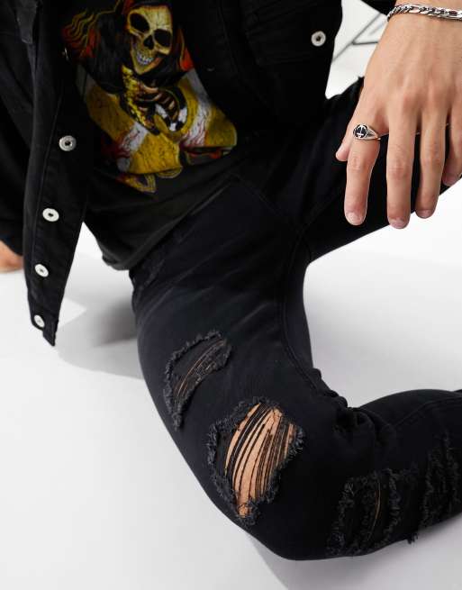 Brave Soul - Jeans skinny nero slavato con strappi multipli, 2 di 5