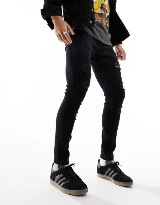 Brave Soul - Jeans skinny nero slavato con strappi multipli, 5 di 5
