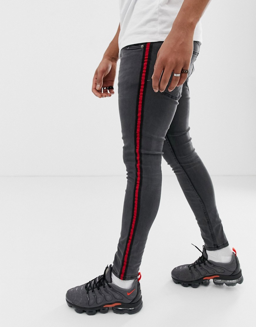 Brave Soul - Jeans skinny stretti in fondo grigio slavato-Nero