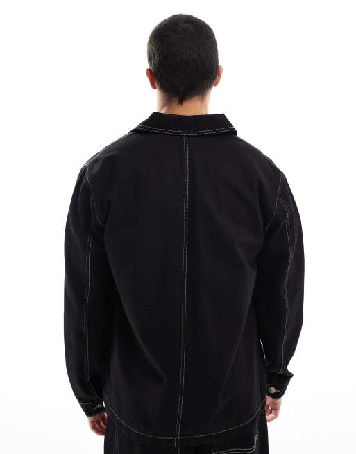 Brave Soul – Jeansjacke in Schwarz mit Kontrastnaht, Kombiteil, 2 von 4