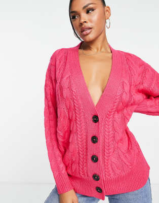 Brave Soul jenner longline cable knit cardigan in cerise pink | ASOS