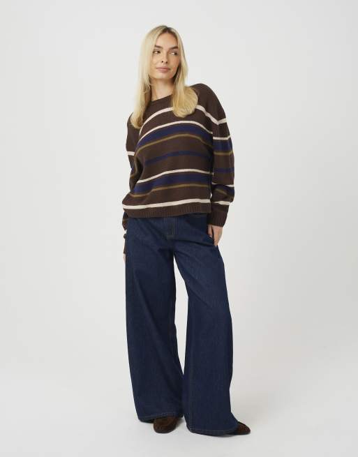 Brave Soul jersey a rayas de cuello redondo en chocolate, 3 de 4