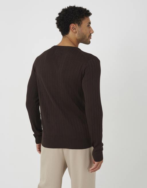 Brave Soul jersey acanalado de cuello redondo en chocolate, 2 de 4