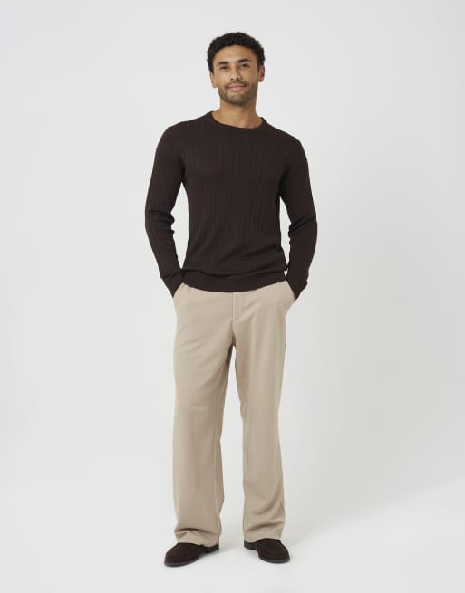 Brave Soul jersey acanalado de cuello redondo en chocolate, 3 de 4