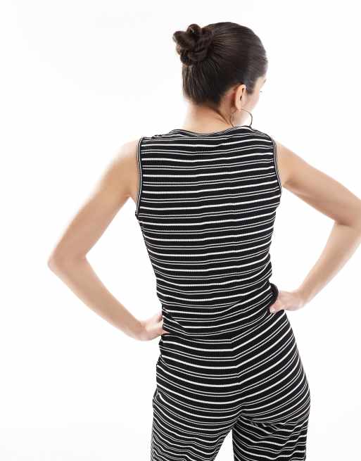 Brave Soul jersey button through top in black and white stripe (part of a set), 3 of 4