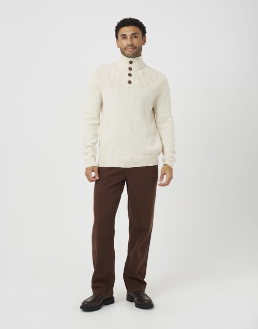 Brave Soul jersey con cuello alzado y botones en piedra clara, 3 de 4