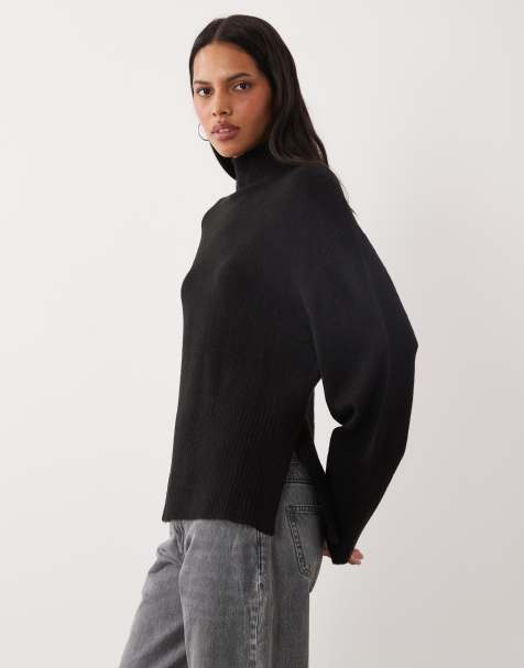 Brave Soul - jersey con cuello vuelto y bajo abierto con mangas anchas en negro - view 1