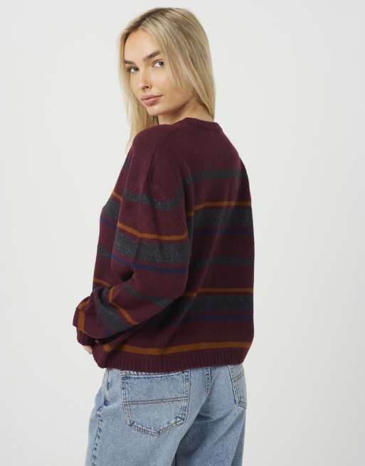 Brave Soul jersey de cuello redondo a rayas en burdeos, 2 de 4