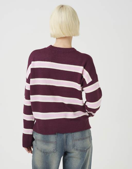 Brave Soul jersey de punto a rayas multicolor en burdeos, 2 de 4