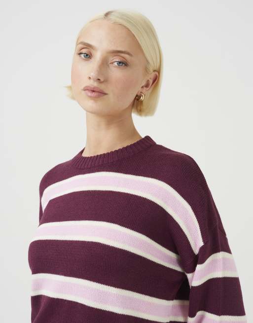 Brave Soul jersey de punto a rayas multicolor en burdeos, 4 de 4