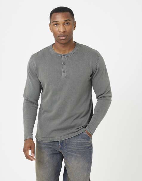 Brave Soul jersey de punto con cuello mao en gris - view 1