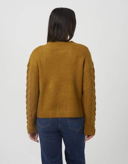Brave Soul - jersey de punto de ochos con cuello de pico en mostaza, 2 de 4