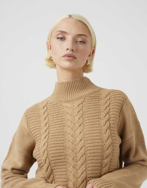 Brave Soul jersey de punto de ochos con cuello vuelto en camel, 4 de 4