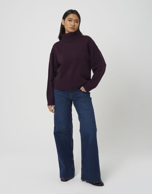 Brave Soul jersey de punto holgado con cuello vuelto en ciruela, 3 de 4