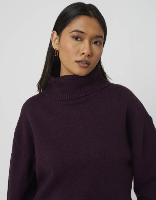 Brave Soul jersey de punto holgado con cuello vuelto en ciruela, 4 de 4