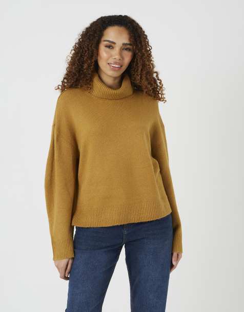 Brave Soul jersey de punto holgado con cuello vuelto en mostaza - view 1