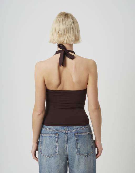 Brave Soul Jersey halter neck top in chocolate, 2 of 4