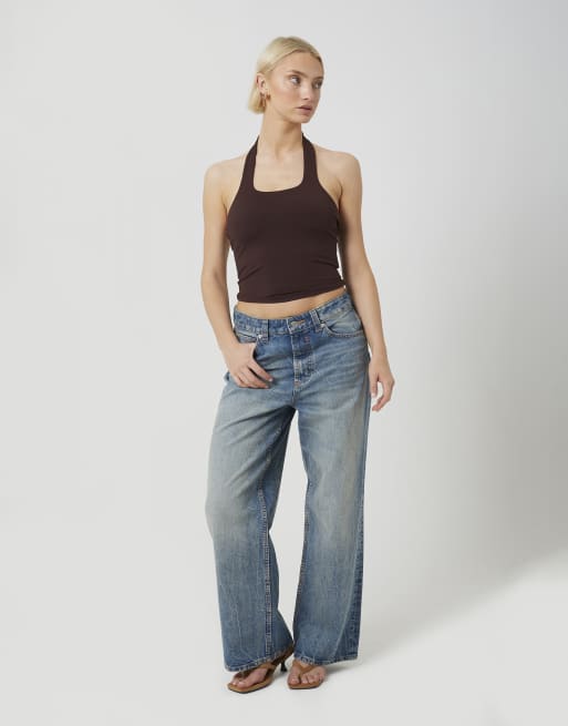 Brave Soul Jersey halter neck top in chocolate, 3 of 4