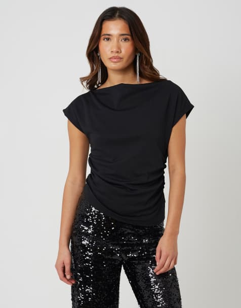 Brave Soul Jersey off the shoulder top with ruching detail in black - view 1