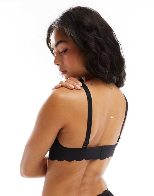 Brave Soul jersey scalloped detail triangle bra in black, 4 of 4