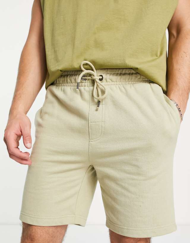 Brave Soul jersey shorts in pale olive