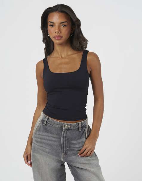 Brave Soul Jersey square neck vest in black - view 1