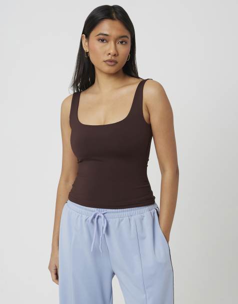 Brave Soul Jersey square neck vest in chocolate - view 1