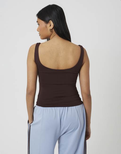 Brave Soul jersey top met vierkante hals in chocoladebruin, 2 van 4