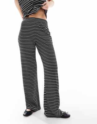 Brave Soul jersey trouser co-ord in black and white stripe - view 1