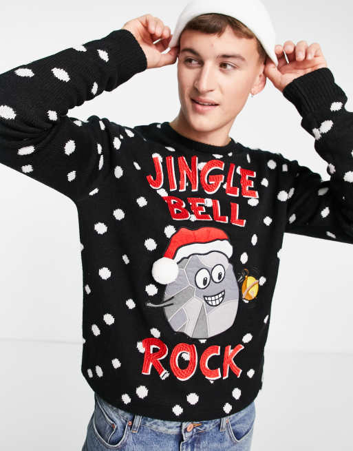 Brave Soul jingle bell rock christmas jumper in black ASOS