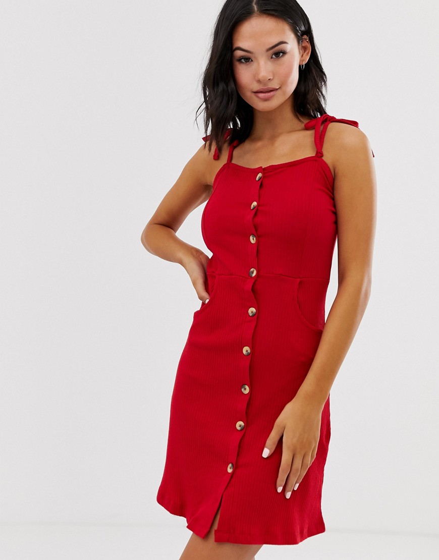 Brave Soul joanna button through mini dress-Red