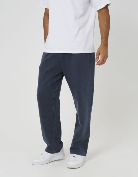Brave Soul joggers a gamba ampia con lavaggio acido blu navy - view 1