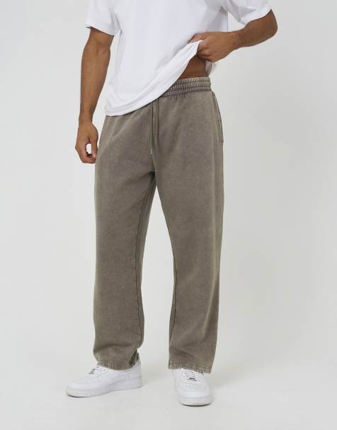 Brave Soul joggers a gamba ampia lavaggio acidato taupe - view 1