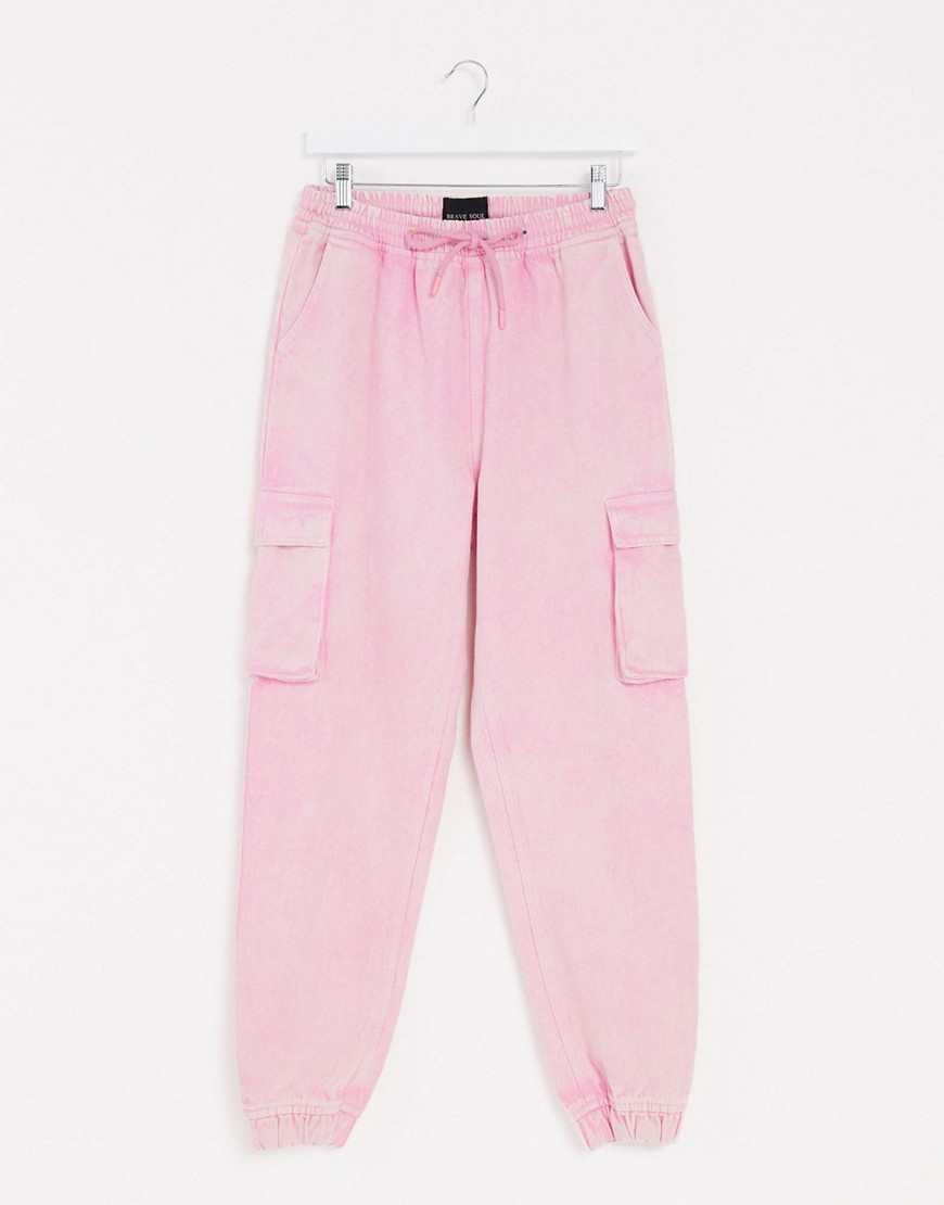 Brave Soul - Joggers di jeans lavaggio acido rosa