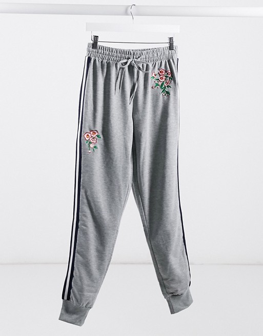 Brave Soul joggers with flower print in grey