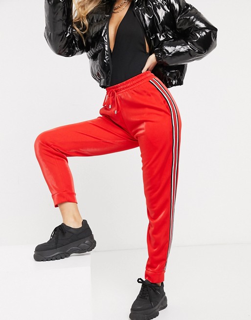 Brave Soul joggers with side stripe in red