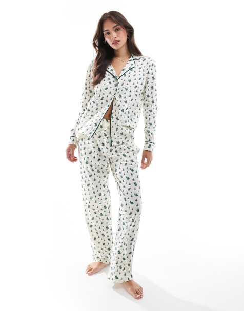 Brave Soul – Jul – Vit och grön pyjamas med skjorta och byxor - view 1