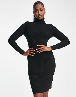 Brave Soul juliet high neck knitted jumper dress in black