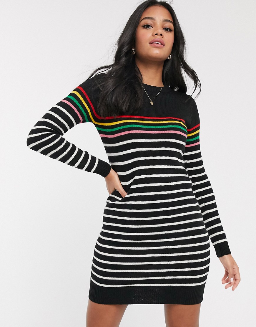 Brave Soul jumper dress in stripe mix-Multi
