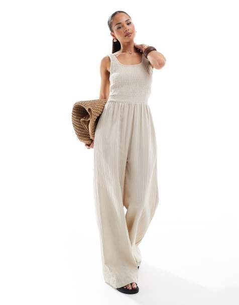 Brave Soul – Jumpsuit in Cremeweiß mit U-Ausschnitt - view 1