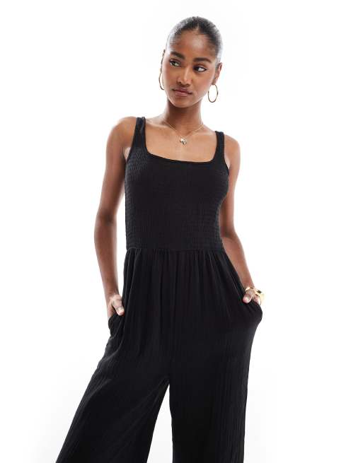 Brave Soul – Jumpsuit in Schwarz mit U-Ausschnitt, 3 von 4