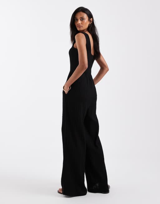 Brave Soul – Jumpsuit in Schwarz mit U-Ausschnitt, 2 von 4