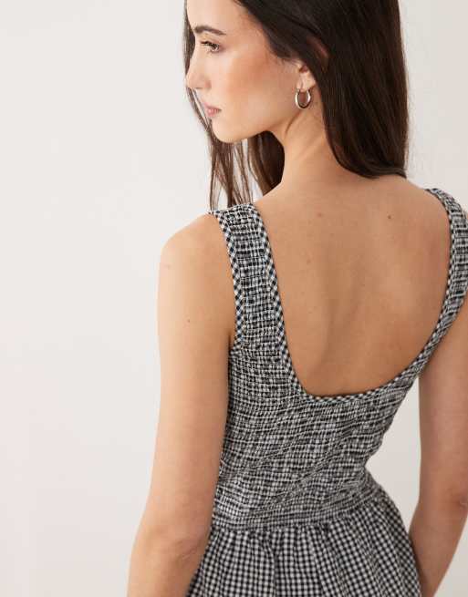Brave Soul - Jumpsuit med dyb rund hals og sort/hvidt gingham-tern , 3 af 4