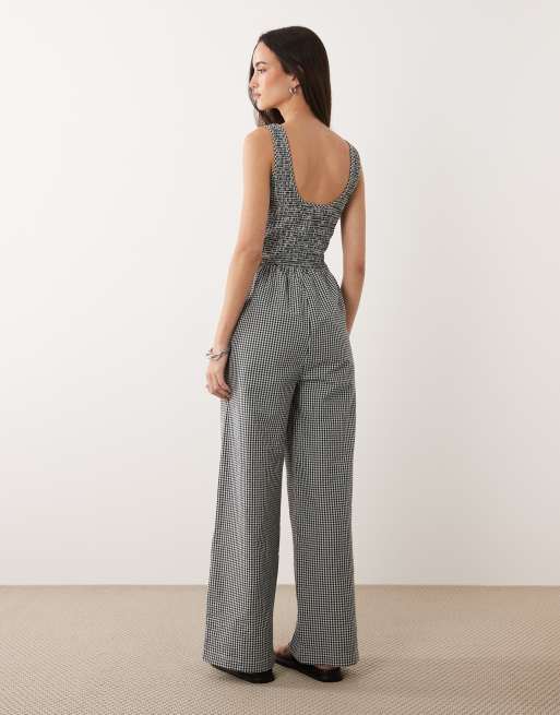Brave Soul - Jumpsuit med dyb rund hals og sort/hvidt gingham-tern , 4 af 4