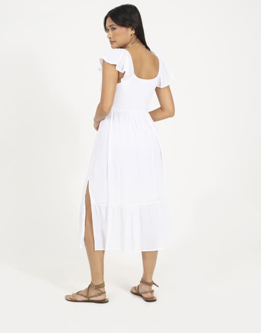 Brave Soul jurk met ruchesmouwen en bustier in wit, midi, 2 van 4