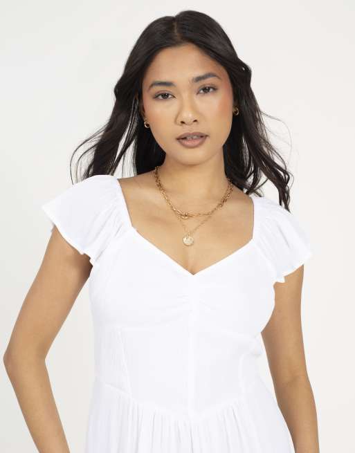 Brave Soul jurk met ruchesmouwen en bustier in wit, midi, 4 van 4