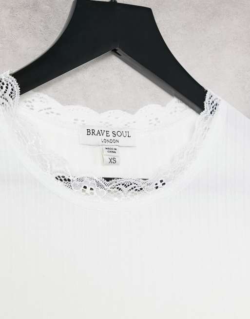Brave Soul kaiko lace trim ribbed T-shirt, 3 of 4